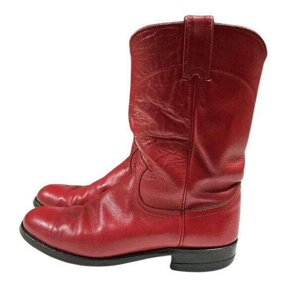 Justin Western Boots Women 7 Red Leather Side Zip Rodeo Cowgirl Roper Style - Picture 9 of 12